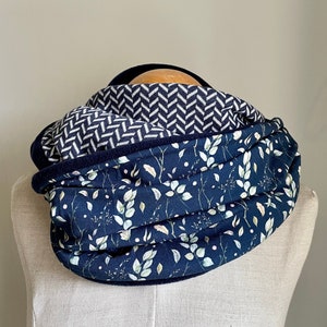 Loop Loop Scarf Scarf Tube Scarf Reversible Scarf Cotton Zigzag Herringbone Knit Blue Green Navy