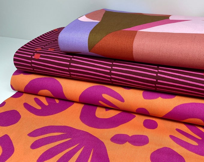 Cotton Fabric Patchwork Sold by the Meter Fuchsia Orange Punk Graphic Ornaments Digital Print