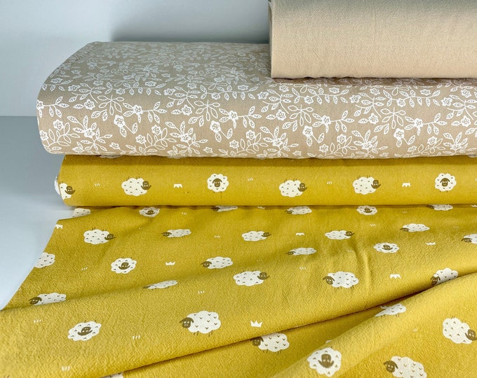 Cotton Washed Fabric Flowers Patchwork Washed Cotton Fabric Camel Beige Bedding Dress Blouse Sewing Children's Fabric Baby Sheep
