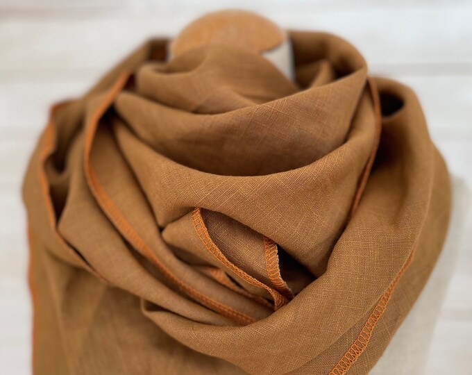 Linen Scarf Triangle Scarf Linen Scarf Loop Scarf Brown Cognac Orange Rust Scarf Stole Summer Scarf Triangle