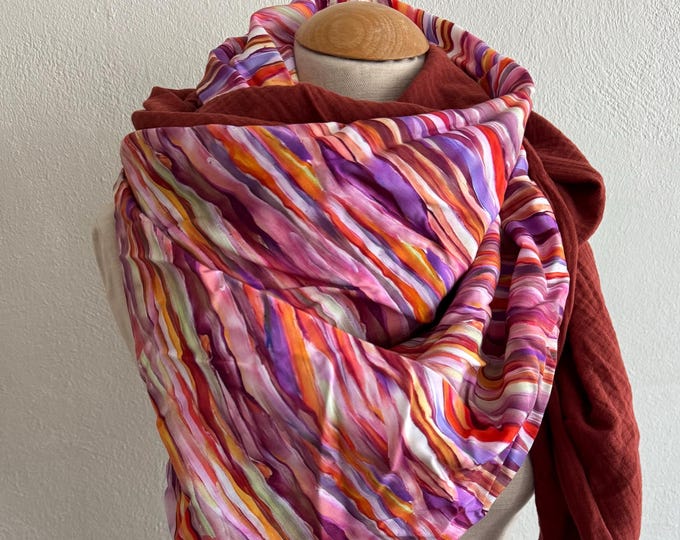 XXL Triangle Scarf Wrap Scarf Muslin Viscose Loop Scarf Orange Purple Lilac Pink Rust Brown Cotton Scarf Shawl Stole Summer Scarf Triangle Scarf