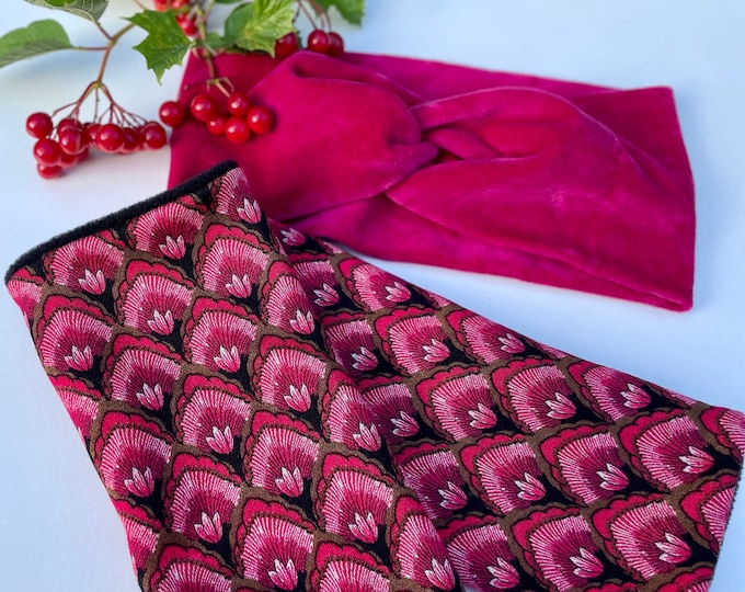 SET Arm Warmers Headband Hairband Nicky Velvet Turban Cuffs Accessories Wrist Warmers Cuffs Arm Warmers Fuchsia Pink Red Pink Black
