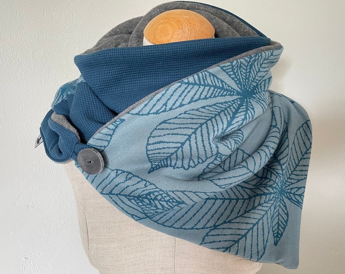 Wrap Scarf Triangular Scarf Knit Button Scarf Scarf Blue-Gray Knit Petrol Leaves Fleece Loop Stole Winter Scarf