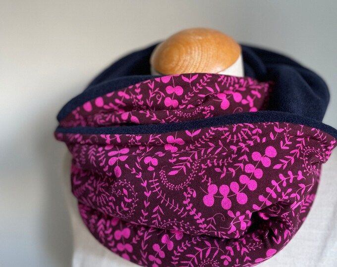 Loop Scarf Winter Scarf Jersey Pink Bordeaux Fuchsia Fleece Reversible Scarf Wine Red Winter Lined