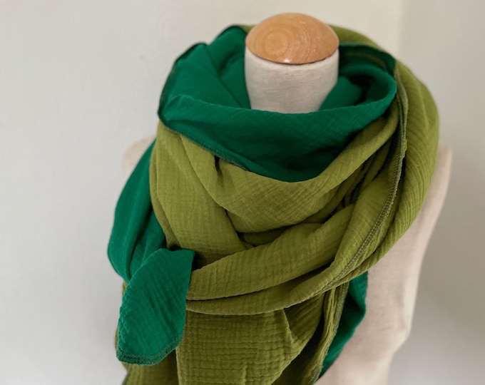 Muslin cloth XXL wrap scarf triangle loop scarf green olive kiwi cotton scarf stole summer scarf triangular scarf