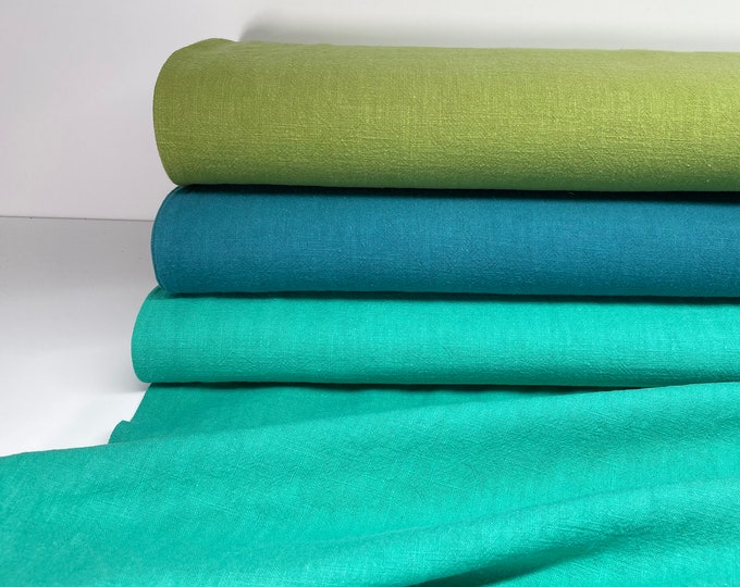 Linen fabric stonewashed bed linen curtain napkins pillow sewing green turquoise blue