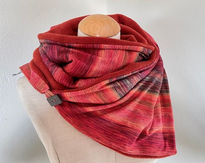 Wrap Scarf Triangle Scarf Button Scarf Knitted Scarf Loop Reversible Scarf Orange Rust Red Autumn Winter Fleece Jersey Scarf