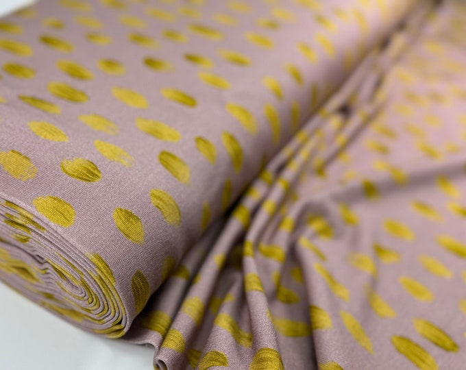 SALE 1 Meter French Terry Jersey Curry Dusty Pink Dots Lines Cherry Picking Dress Sewing Flowers Blossoms