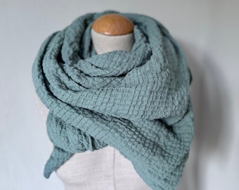 Muslin scarf XXL wrap scarf triangle loop scarf green pastel reed green sage cotton scarf stole summer scarf triangular scarf