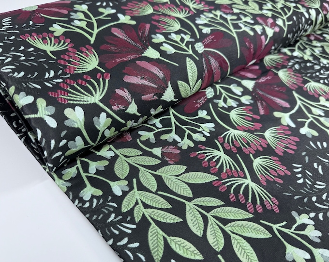 SALE 1 Meter Jacquard Decorative Fabric Flowers Blossoms Black Red Patchwork