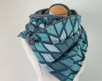 Wrap scarf triangular scarf scarf loop scarf button scarf turquoise mint gray winter fleece lined graphic