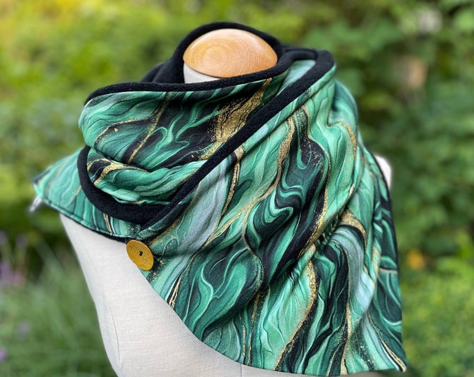 Wrap Scarf Triangle Scarf Button Scarf Knitted Scarf Loop Reversible Scarf Green Black Gold Yellow Autumn Winter Fleece Jersey Scarf