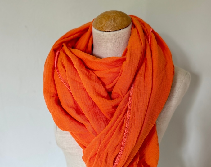 Muslin Square XXL Wrap Scarf Loop Scarf Cotton Orange Rust Neon Beach Towel Stole Summer Scarf Triangular Scarf