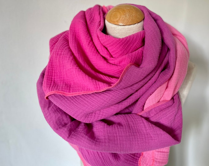 Muslin scarf XXL wrap scarf triangle loop scarf pink fuchsia pink cotton scarf stole summer scarf triangular scarf