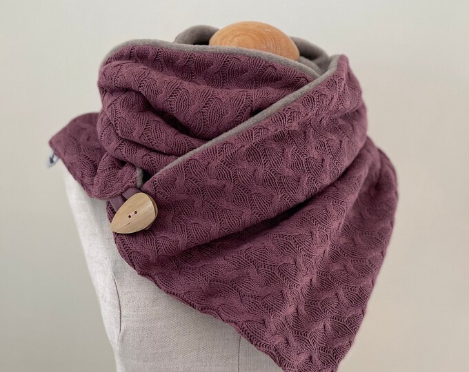 Wrap Scarf Triangle Scarf Shawl Button Scarf Fleece Scarf Winter Scarf Beige Mallow Berry Mauve Knitted Fabric Romantic