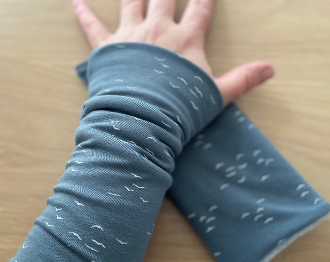 Armwarmers Cuffs Accessories Wristwarmers Muffs Cuffs Arm warmers Blue-grey Birds Watercolor