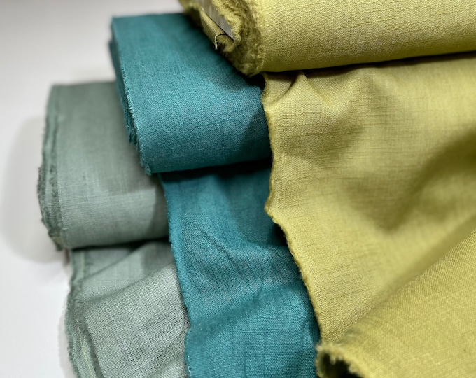 Linen Fabric Linen Washed Sold by the Meter Cotton Petrol Old Green Olive Green Lime Dress Trousers Bedding Pillow Curtain Sewing