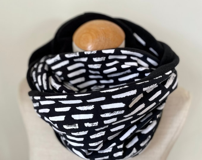 Loop Scarf Loop Tube Scarf Scarf Lines Black Dots Cotton Fleece Jersey Scarf