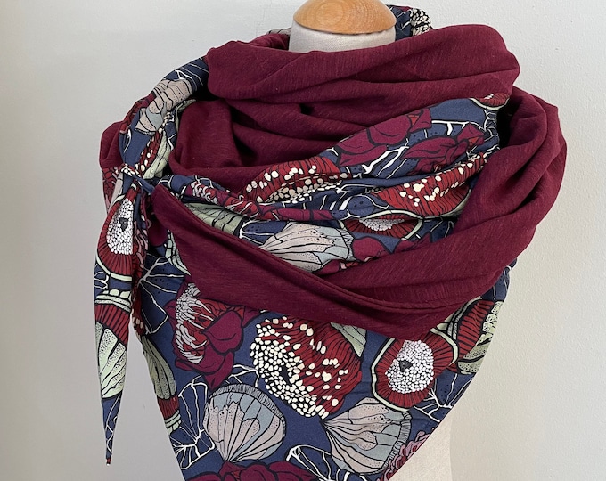 Triangular Scarf Wrap Scarf Oversize XXL Stole Scarf Wrap Scarf Jersey Scarf Reversible Scarf Red Blue