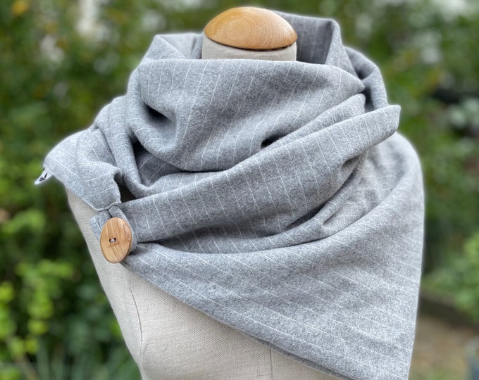 Wrap Scarf Triangular Scarf Scarf Gray Stripes Beige Button Scarf Shawl Stole Autumn Winter Pinstripe Flannel