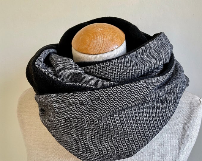 Loop Scarf Wrap Scarf Tube Scarf Herringbone Unisex Man Woman Black Business