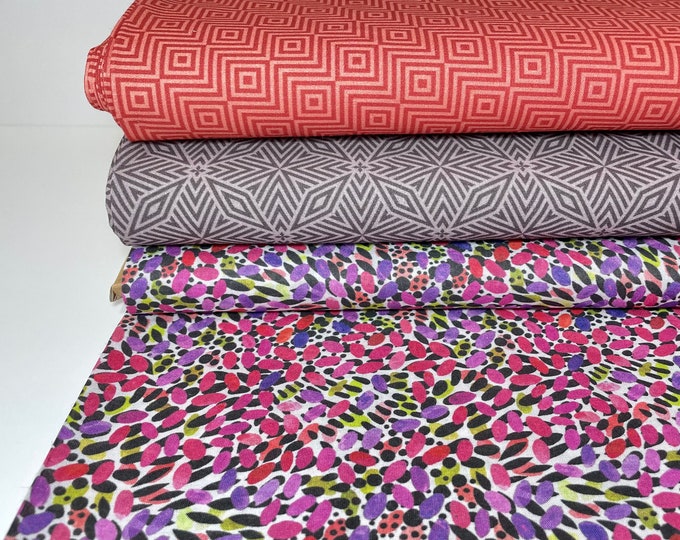 Cotton Organic GOTS Fabric Patchwork Meterware Colorful Graphic Purple Pink Orange Fabric Package