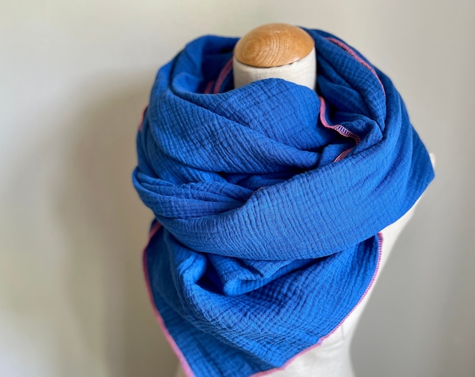 Muslin scarf XXL wrap scarf loop scarf blue navy royal blue stole summer scarf triangular scarf