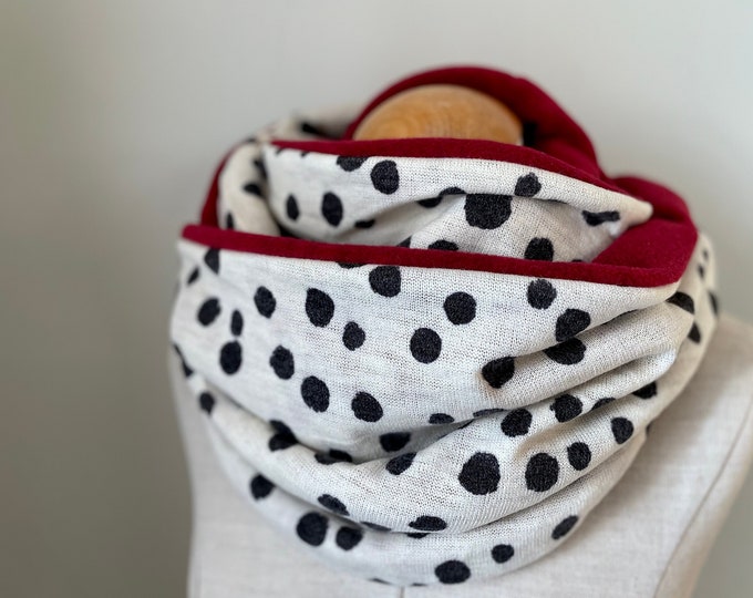 Loop tube scarf loop scarf fleece dots knitted fabric red bordeaux black winter scarf cloth