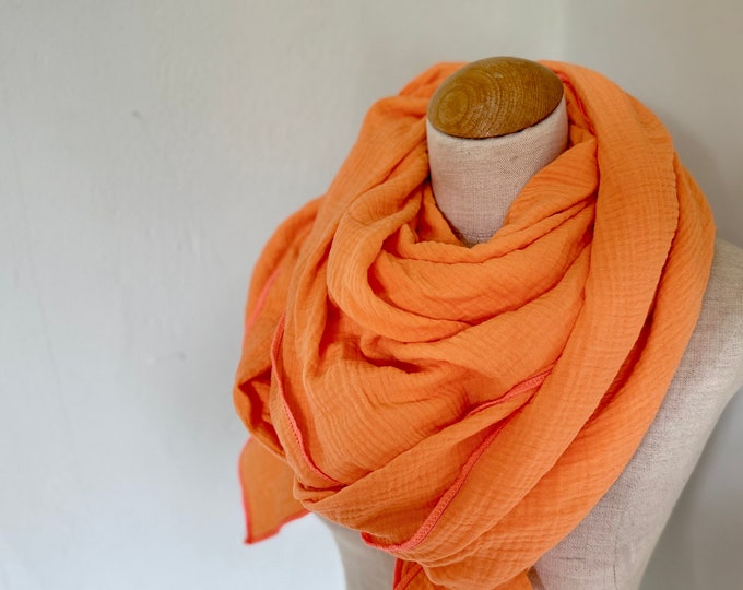 Muslin Square XXL Wrap Scarf Loop Scarf Cotton Apricot Peach Neon Beach Towel Stole Summer Scarf Triangular Scarf
