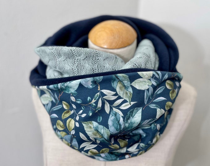 Loop Loop Scarf Scarf Tube Scarf Cotton Jersey Scarf Reversible Scarf Winter Knitted Fabric Green Mint Reed Watercolor Leaves