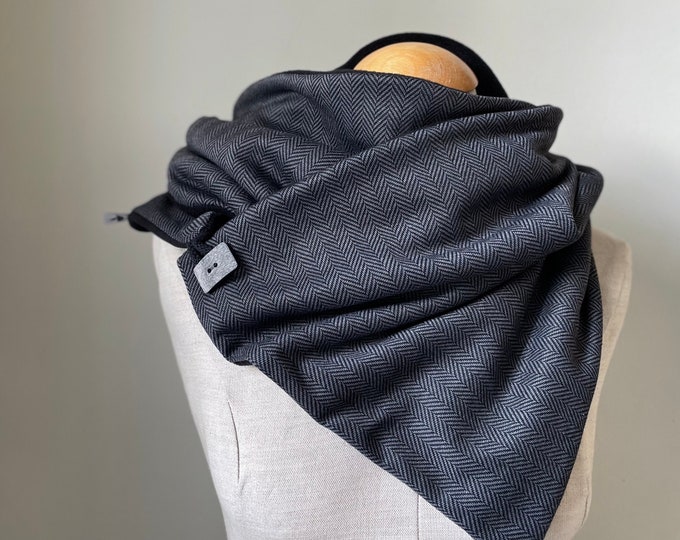 Wrap Scarf Triangular Scarf Fishbone Scarf Loop Button Scarf Herringbone Black