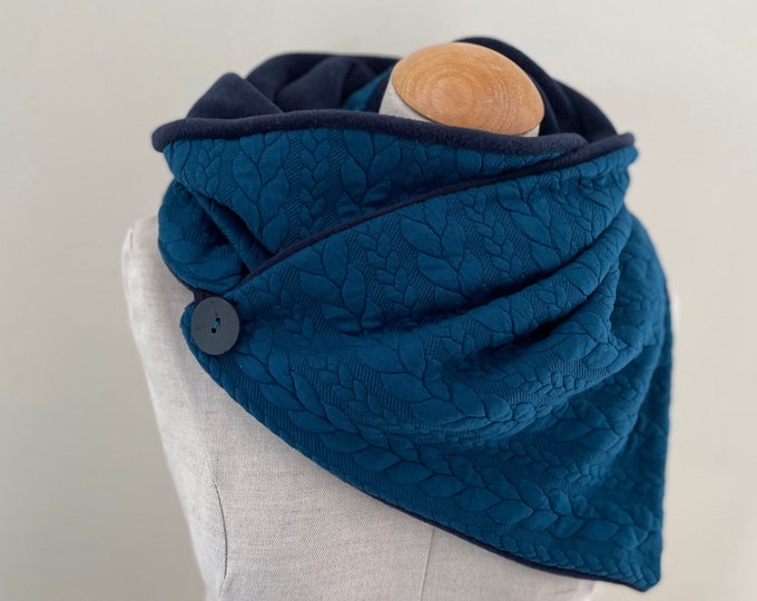 Scarf wrap scarf triangular scarf button scarf jersey scarf cloth loop scarf cloth cable pattern petrol blue navy turquoise
