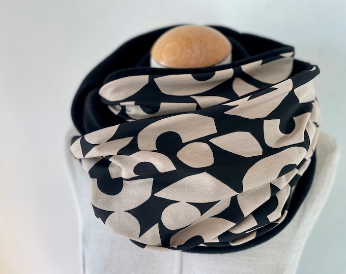 Loop scarf winter scarf cloth jersey black beige graphic stripes fleece reversible scarf winter lined