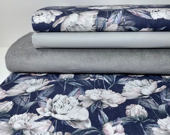 Baumwolle Stoff Taschenstoff Baumwollstoff Canvas Dekostoff Rosen Retro Antik Blumen Cord Grau Kunstleder Stoffpaket Kombistoffe