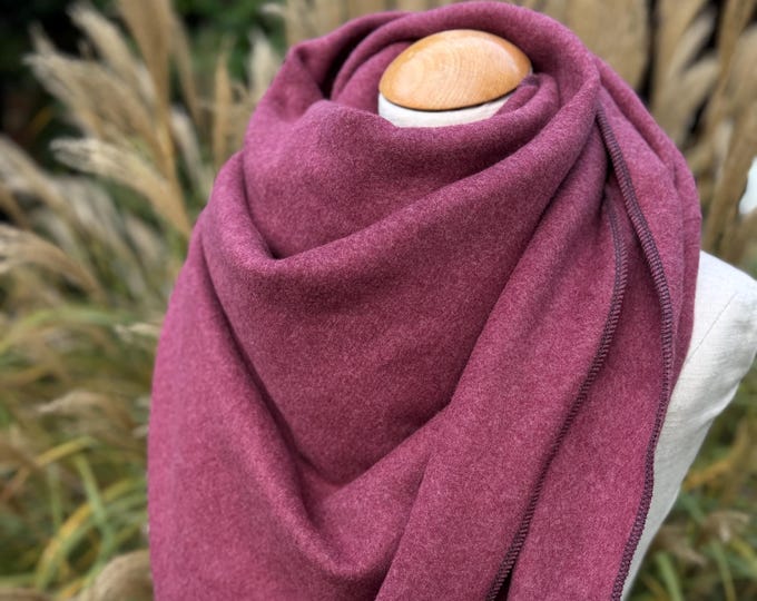 Cotton Triangular Scarf XXL Wrap Scarf Berry Grey Cotton Scarf Neckerchief Purple Lilac Scarf Stole Winter Fleece Warm Cuddly Soft