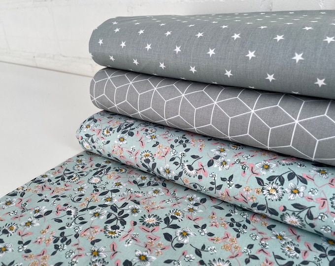 Cotton Fabric Flowers Patchwork Green Reed Cotton Fabric