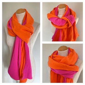 Scarf stole muslin cloth XXL wrap scarf loop scarf pink fuchsia orange pink cotton summer cloth