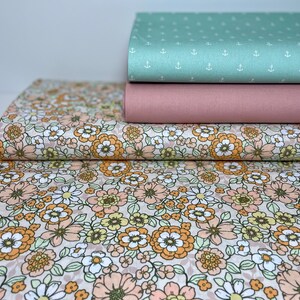 Cotton Poplin Cotton Fabric by the Meter Flowers Retro Orange Salmon Pink Anchor Mint Dress Skirt Girls Cushion image 5