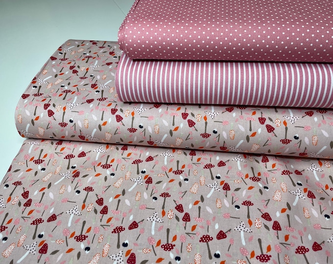 Cotton Fabric Patchwork Pink Mushrooms Dress Pillow Bedding Curtains Dots Fabric Package