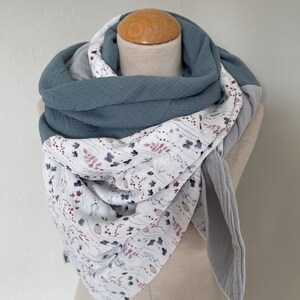 Muslin cloth XXL wrap scarf triangle loop scarf beige blue blue gray dust pastel tone cotton scarf stole summer cloth triangular scarf image 6