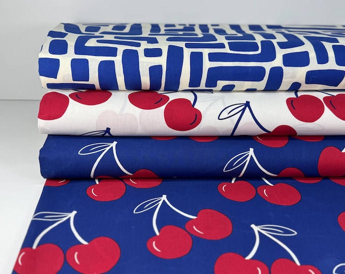 Coated Cotton Cherries Oilcloth Coated Cotton Fabric Tablecloth Pink Blue Pink Stripes Table Cover Bag Fabric Royal Blue Sewing