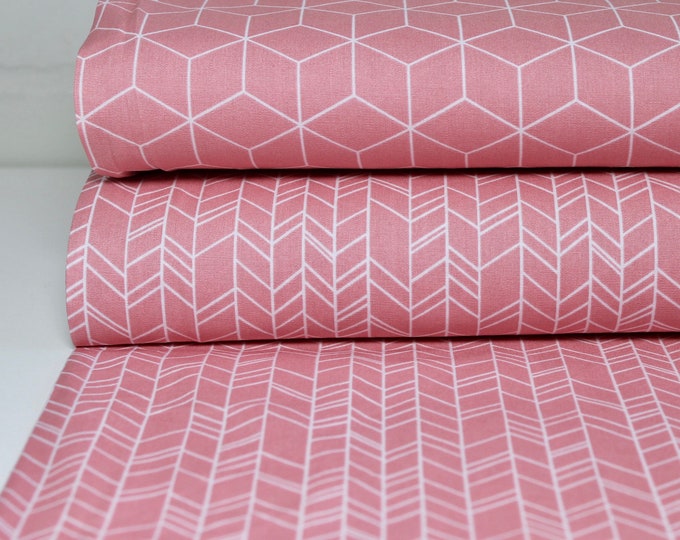 Cotton Pink Fabric Patchwork Dots Stars Sold by the Meter