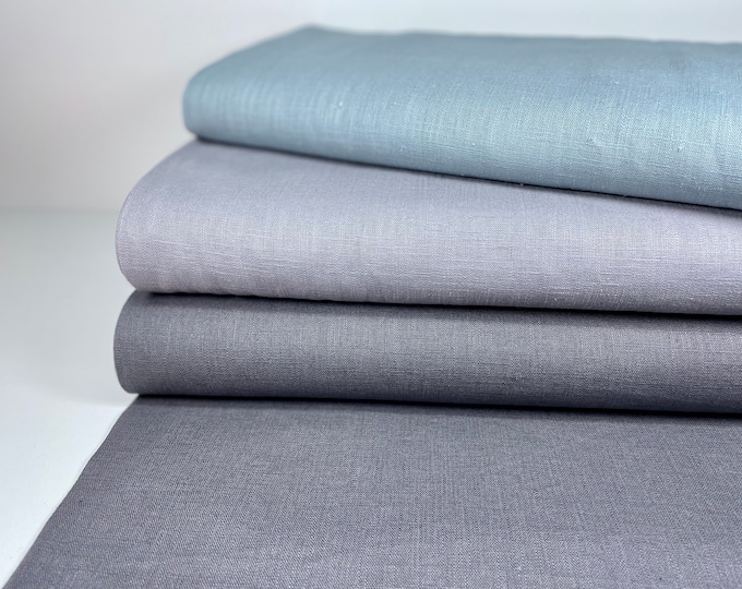 Linen Fabric Linen Washed Sold by the Meter Curtain Drapes Dress Bedding Sewing Grey Blue-Gray Light Grey