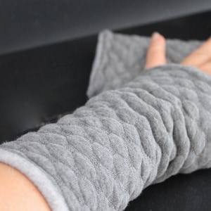 Arm Warmers Wrist Warmers Muff Grey Fleece Winter Lined