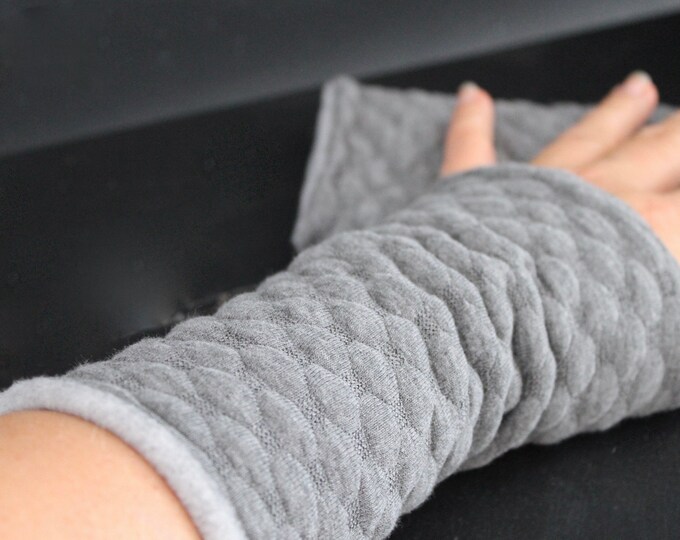 Arm Warmers Wrist Warmers Muff Grey Fleece Winter Lined