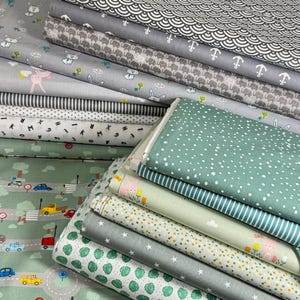 2 METER Cotton Fabric Package SALE Green Pastel Cotton Fabric Stripes Lines Fabric Package Patchwork Children&#39;s Fabric Old Green GREY Graphic