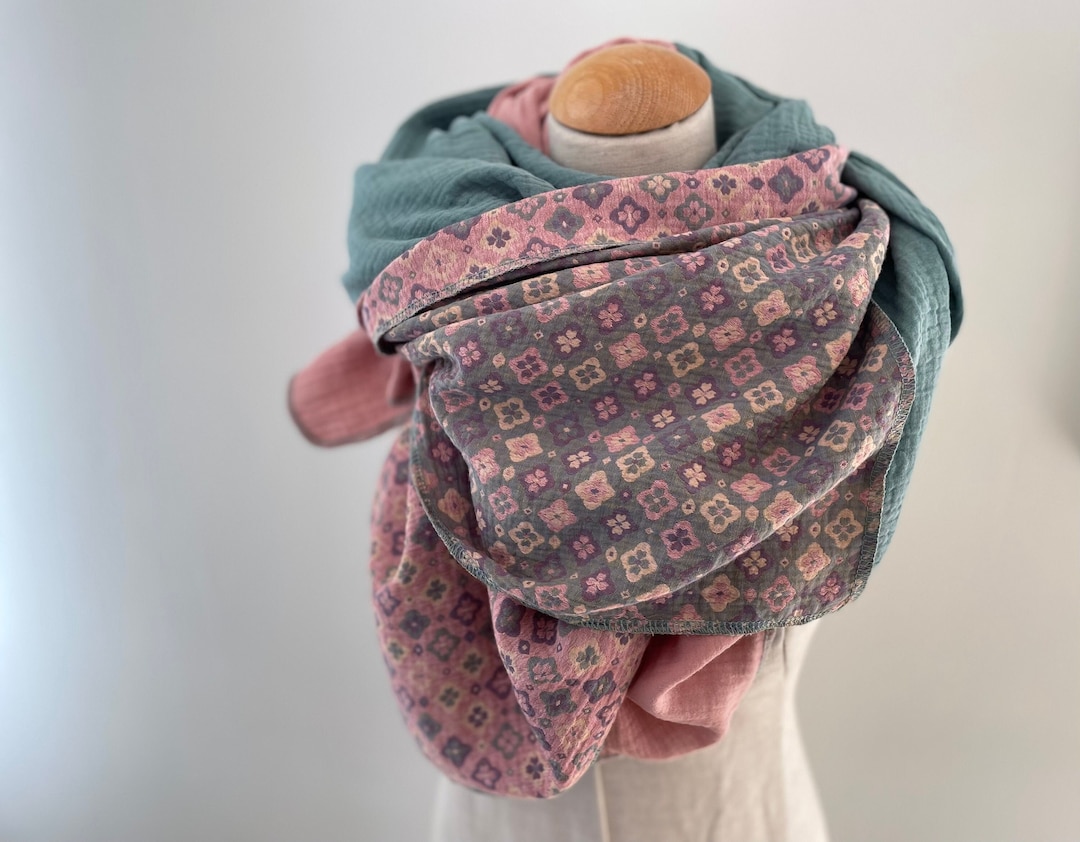 Muslin Cloth XXL Wrap Scarf Triangle Loop Scarf Green Reed Etsy