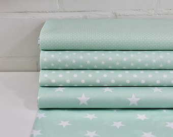 Cotton Mint Pastel Green Cotton Fabric Dots Stars