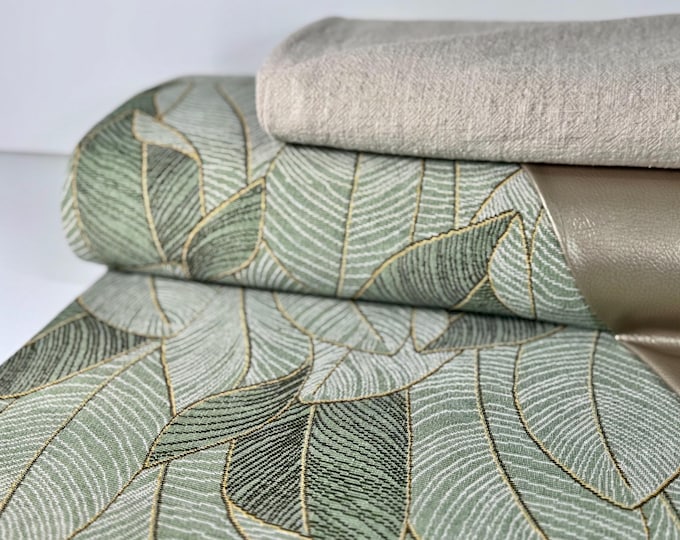 Decorative fabric tapestry leaves canvas bag fabric cotton sold by the meter green beige brown taupe artificial leather linen fabric fabric package pillow curtain