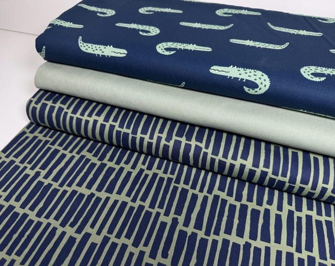 Cotton fabric green pastel cotton fabric stripes lines digital print fabric package patchwork blue children's fabric crocodiles old green graphic
